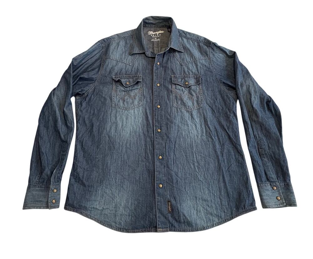 Wrangler Retro Premium Pearl Snap Denim Long Sleeve Shirt Men's XL Ranch Rodeo